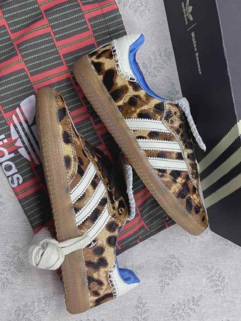 adidas Women's Leopard Print Sneakers with White Strap and Blue Lining - Picture 4 of 6